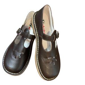 Naturino Leather Mary Jane Shoes Girls EU Size 33 Cutout Adjustable Buckle Brown